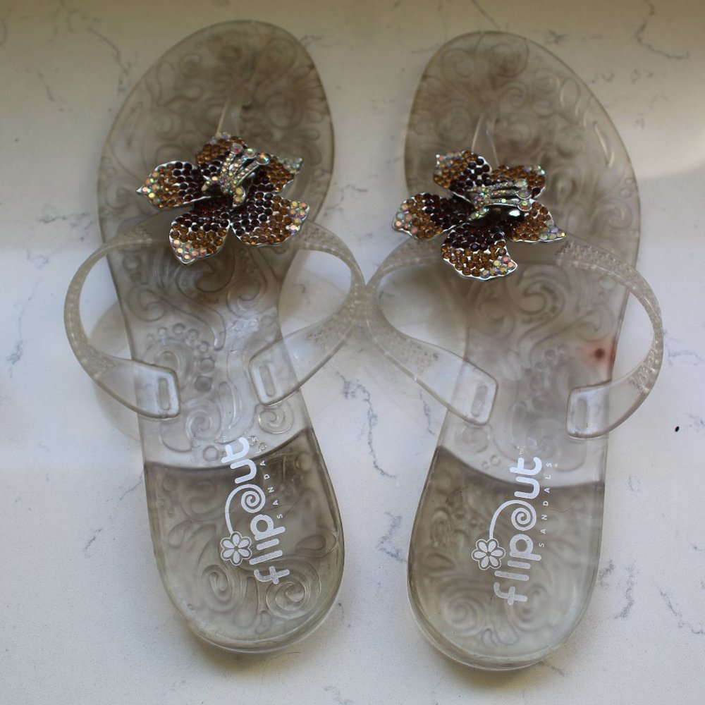 flipout clear changable flower sandals